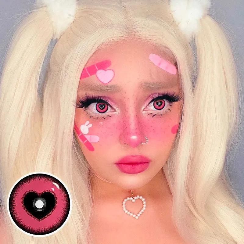 A Girl Wearing Sweetheart Pink Charm Contact Lenses